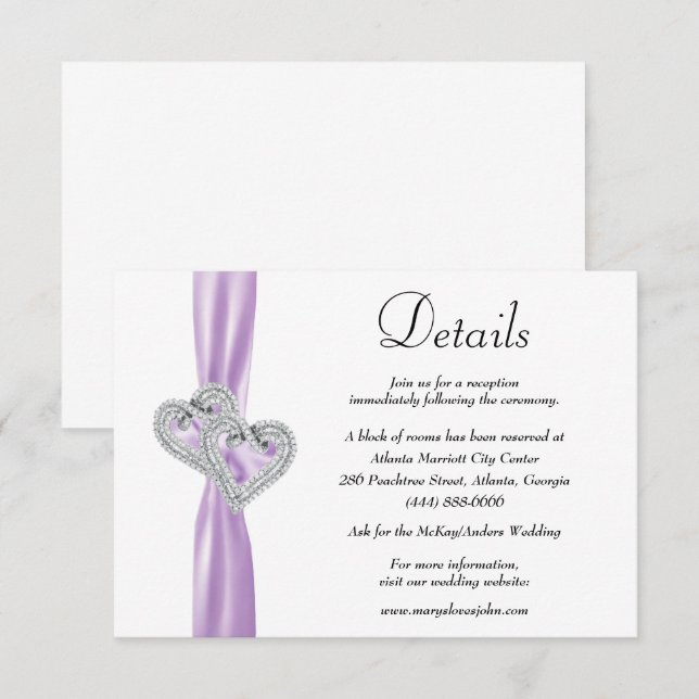 Details zu den Hochzeiten von Lila Hochzeitsketten Begleitkarte (Vorne/Hinten)
