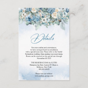 Details zu dustigen blauen Hydrangeen und weißen R Begleitkarte