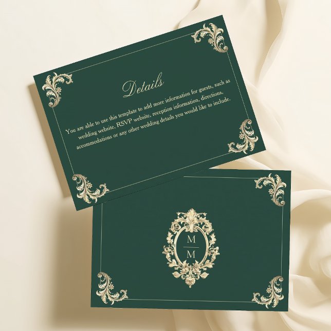 Details zu Emerald Green Baroque Gold Wedding Begleitkarte (Von Creator hochgeladen)