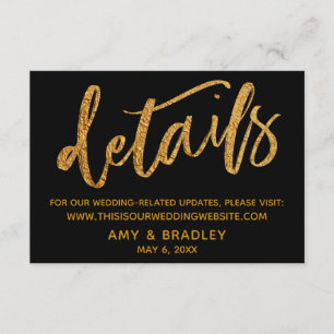 Details zu Gold Waves & Handwriting Black Wedding Begleitkarte