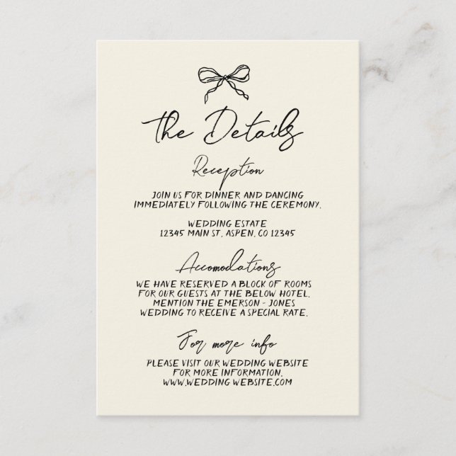 Details zu handgeschriebenen Whimsical Wedding Begleitkarte (Vorderseite)