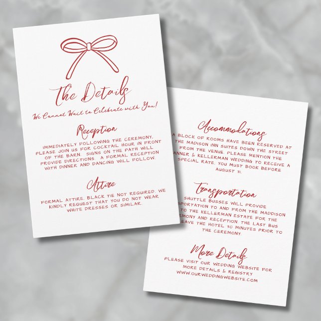 Details zu handgezogenen, schwarzen, bissigen Hoch Begleitkarte (Hand Drawn Red Whimsical Wedding Details Enclosure Card)