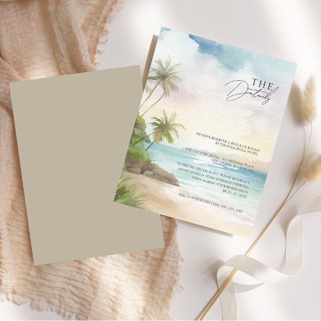 Details zu Hochzeiten im Tropical Beach Palm Begleitkarte (Tropical Beach Palm Trees Wedding Details Enclosure Card)