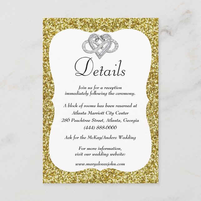 Details zu Hochzeiten in Gold Glitzer Infinity Hea Begleitkarte (Vorderseite)