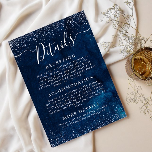 Details zu Hochzeiten in Navy Blue Glitzer Starry  Begleitkarte (Von Creator hochgeladen)