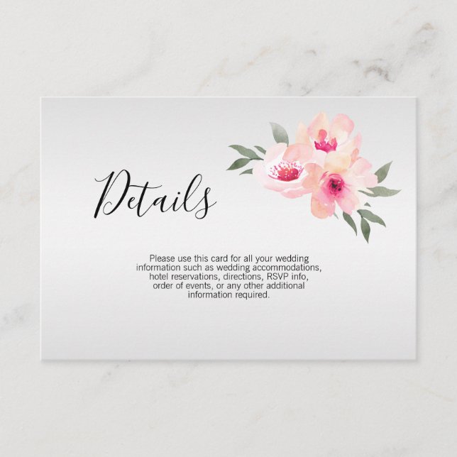DETAILS zu Hochzeiten mit grauem Blumenmotiv Begleitkarte (Vorderseite)