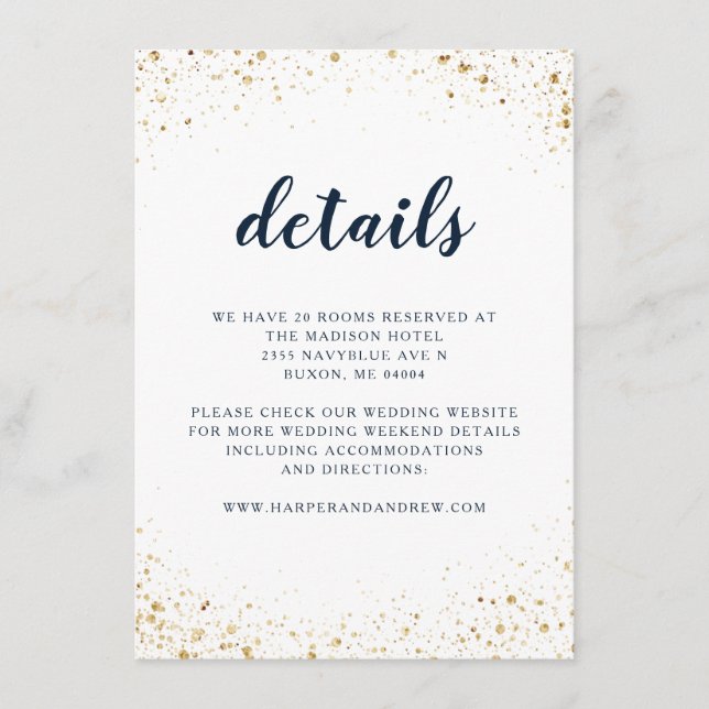 Details zu Hochzeiten von Navy Blue Gold Begleitkarte (Vorderseite)