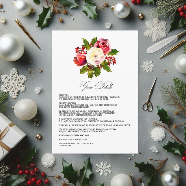 Details zu Holly und Ivy Christmas Begleitkarte (Holly and Ivy Christmas Wedding Guest Details Enclosure Card)