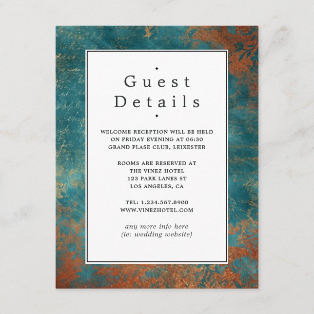 Details zu Kupfer Patina und Türkis Wedding Begleitkarte (Vorderseite)