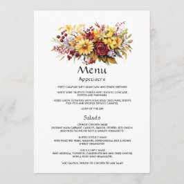 Details zu Maroon und Yellow Floral Wedding Menükarte