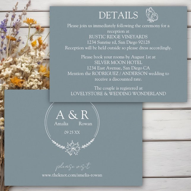 Details zu Meadow Blume Blue Gray Wedding Begleitkarte (Von Creator hochgeladen)