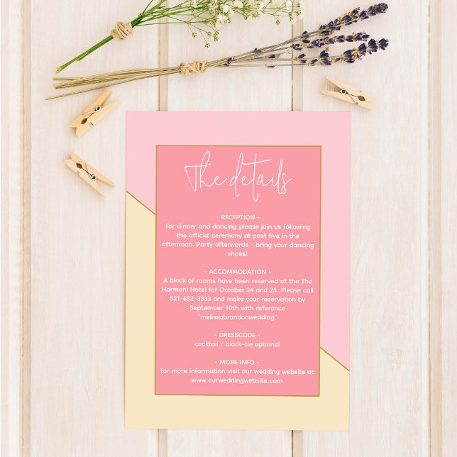 Details zu modernen, pastellfarbenen Hochzeiten in Begleitkarte (Von Creator hochgeladen)