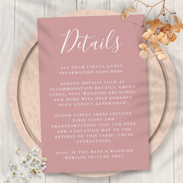 Details zu Rose-Script-Gastinformationen Begleitkarte (Dusty Rose Script Guest Information Details Enclosure Card)