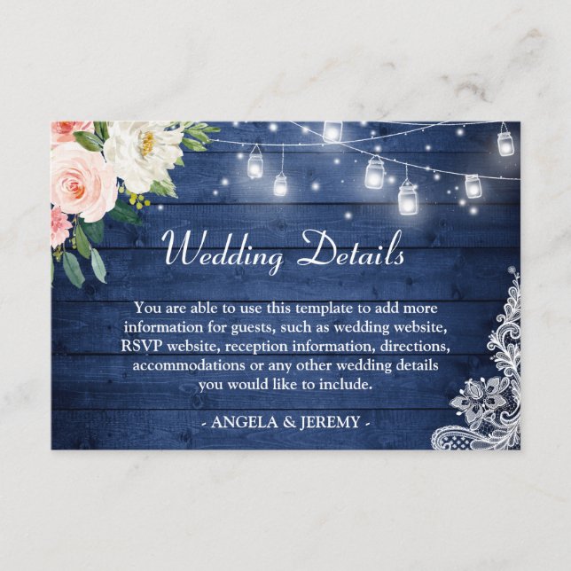 Details zu rustikalen Blue String Lights Floral We Begleitkarte (Vorderseite)