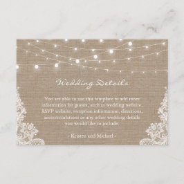 Details zu rustikalen Burlap String Lights Hochzei Begleitkarte