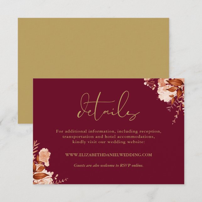 Details zu rustikalen Hochzeiten in Burgund und Go Begleitkarte (Vorne/Hinten)