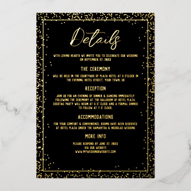 Details zu Schwarz-Gold-Hochzeiten Folieneinladung (Vorderseite)