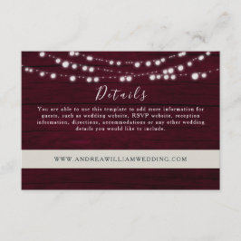 Details zu String Lights Burgundy Wedding Begleitkarte