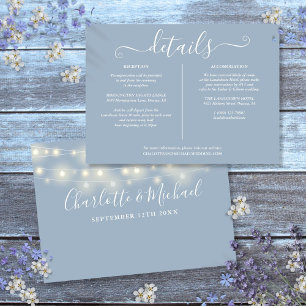 Details zu String Lights Dusty Blue Wedding Einladung