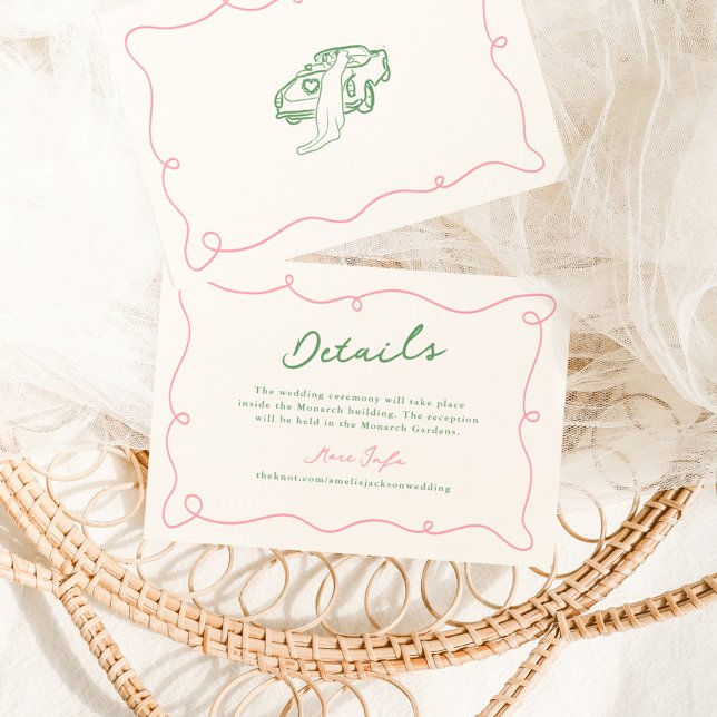 Details zu Whimsical Hand Drawn Pink & Green Weddi Einladung (Von Creator hochgeladen)
