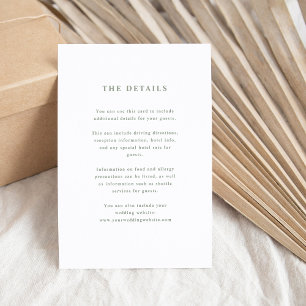 Details zu White und Sage Eleganter Text Hochzeitu Begleitkarte