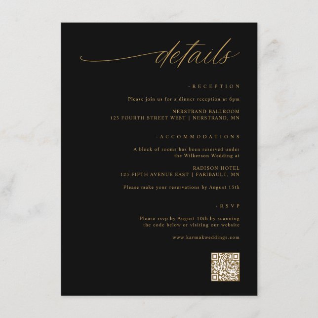 Details zu zartem Script Black and Gold Wedding Begleitkarte (Vorderseite)