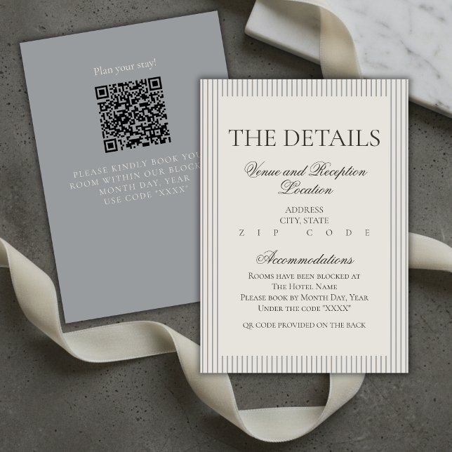 Details zum alten Geld-Script-Neutral-Strip-Hochze Begleitkarte (Old Money Script Neutral Stripe Wedding Details Enclosure Card)