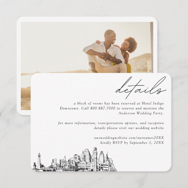 Details zum Baltimore Wedding Hotel Begleitkarte (Vorne/Hinten)