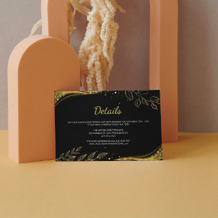 Details zum eleganten Black Gold Wedding Leaf Desi Begleitkarte