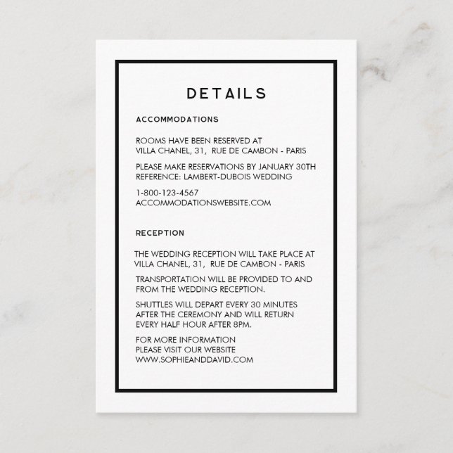 Details zum französischen Chic Minimal Black & Whi Begleitkarte (Vorderseite)