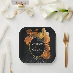 Details zum Hochzeitschwarzen Glitzer und Orange F Pappteller