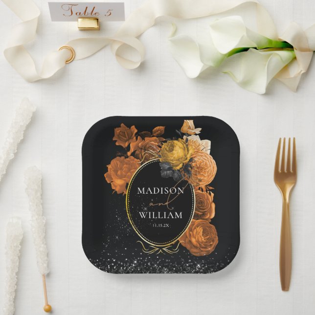 Details zum Hochzeitschwarzen Glitzer und Orange F Pappteller (Hochzeit)