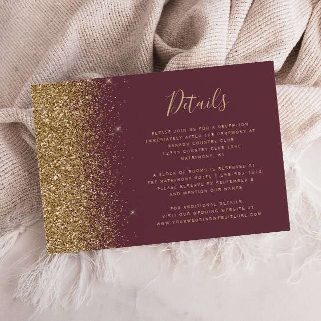 Details zum Hochzeitsgrad des dunklen Burgund Gold Begleitkarte (Von Creator hochgeladen)