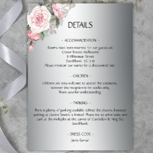 Details zum Hochzeitskalender für Silber und Rosa Begleitkarte