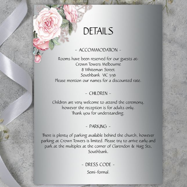 Details zum Hochzeitskalender für Silber und Rosa Begleitkarte (Von Creator hochgeladen)