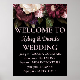 Details zum Hochzeitskalender in Burgund und Rosa Poster