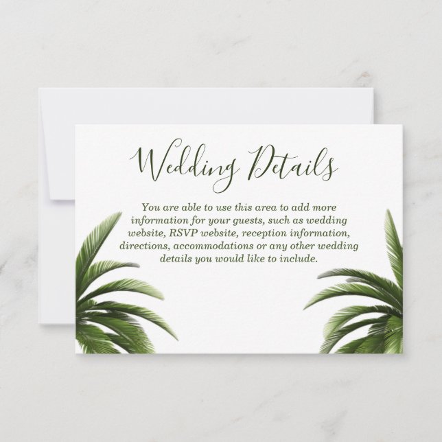 Details zum Hochzeitskalender von tropischen Palme Einladung (Vorderseite)