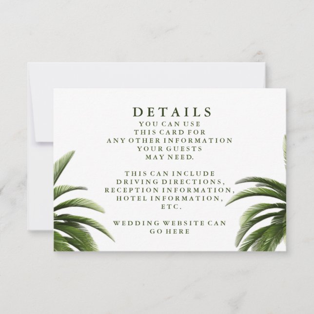 Details zum Hochzeitskalender von tropischen Palme Einladung (Vorderseite)