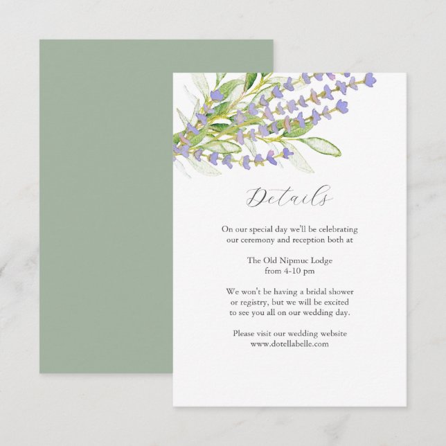 Details zum Hochzeitskartenlavender Wasserfarbenka Begleitkarte (Vorne/Hinten)