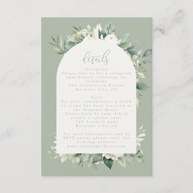 Details zum Hochzeitssaal in der grünen Eukalyptus Begleitkarte (Vorderseite)