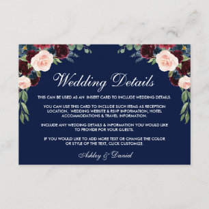 Details zum Hochzeitssehen in Burgund Blue Floral  Begleitkarte