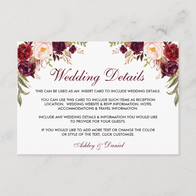 Details zum Hochzeitsszenario in Burgund, Flora, B Begleitkarte (Vorderseite)