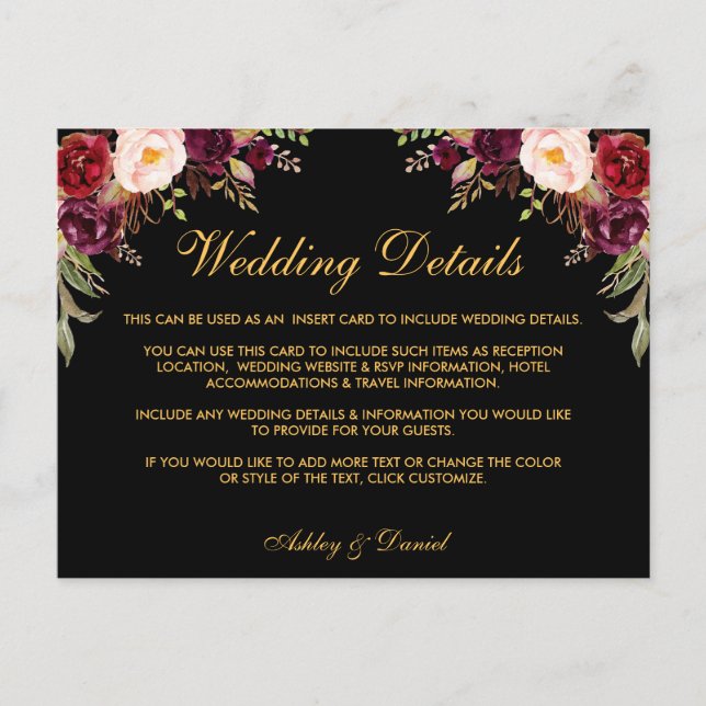 Details zum Hochzeitsszenario in Burgund Postkarte (Vorderseite)