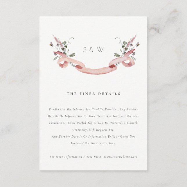 Details zum Hochzeitsszenario in der rosa Wildblum Begleitkarte (Vorderseite)