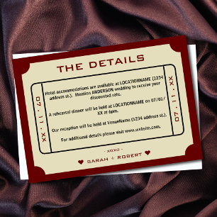 Details zum Hochzeitsticket für Retro-Filme Begleitkarte