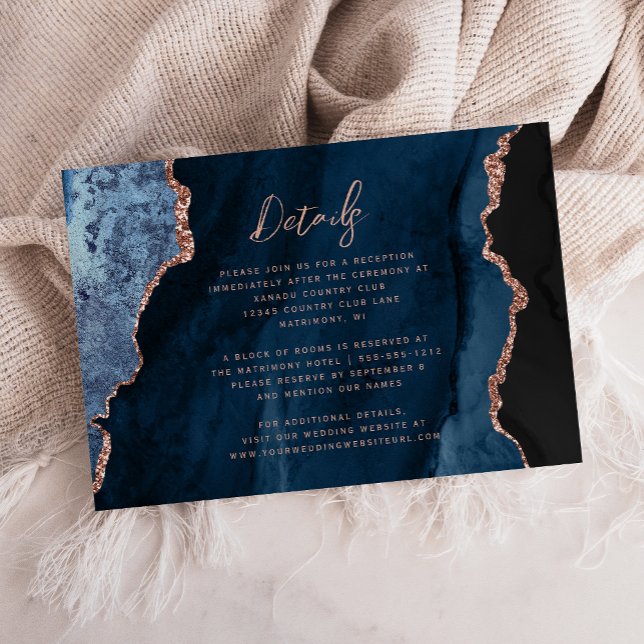 Details zum Hochzeitszettel für Navy Blue Rose Gol Begleitkarte (Von Creator hochgeladen)