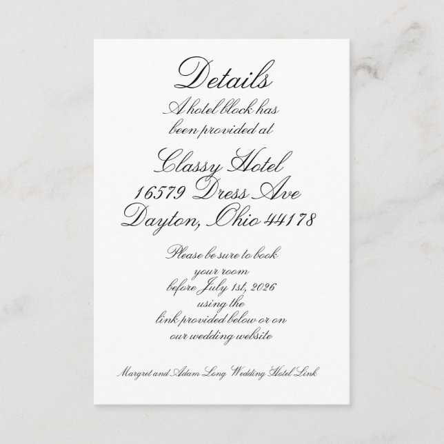 Details zum Hotel Begleitkarte (Vorderseite)