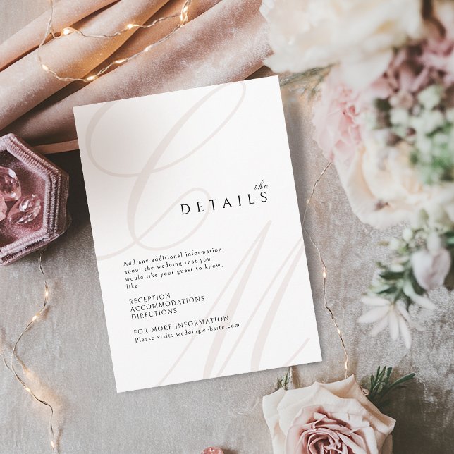 Details zum Ivory Classic Elegant-Kalligraphie-Mon Begleitkarte (Ivory Classic Elegant calligraphy monogram details Enclosure Card)