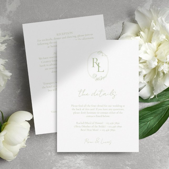 Details zum Minimal Chic Wedding White Green Monog Begleitkarte (Von Creator hochgeladen)