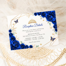 Details zum Royal Blue Gold Floral Quinceanera Begleitkarte